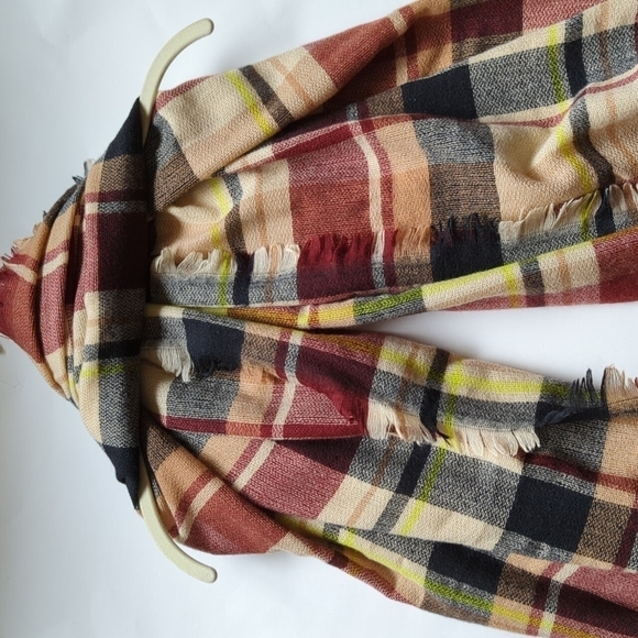 Oversized Blanket Scarf Wrap Square Plaid Boho Fringe 53x53 Warm Academia Winter - Picture 2 of 10